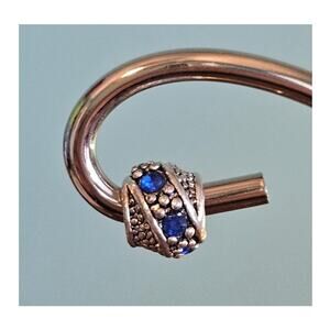 Blue Crystal Diagonal Pattern Silver Spacer Bead.